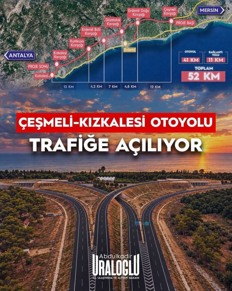 Mersin Ulaşımında Dev Adım: Çeşmeli-Kızkalesi Otoyolu 19 Ekim’de Açılıyor