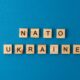 NATO Ukraine.The phrase is laid out in wooden letters. Top view. Motivation.